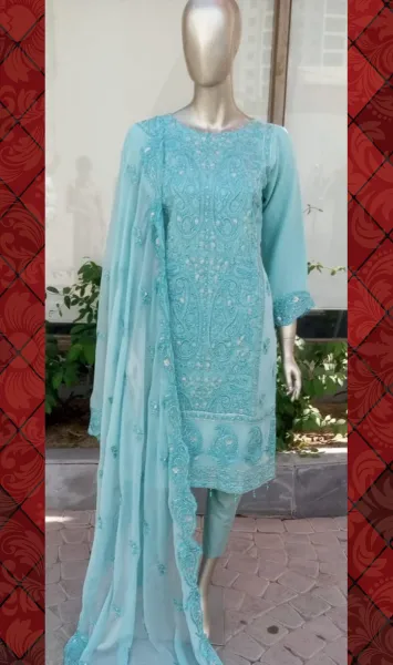 Pakistani Chiffon Stitched 2 Pcs _ Mint_